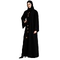 Loose fit abaya with embroidery button work- Black Loose fit abaya with embroidery button work- Black